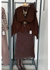Desenli Beli Lastikli Etek Kahverengi