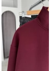 Dik Yaka Fermuarlı Body Sweat Bordo