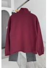 Dik Yaka Fermuarlı Body Sweat Bordo