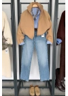 Dik Yaka Kaşe Bomber Ceket Camel