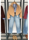 Dik Yaka Kaşe Bomber Ceket Camel