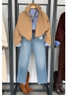 Dik Yaka Kaşe Bomber Ceket Camel