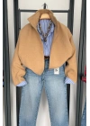 Dik Yaka Kaşe Bomber Ceket Camel