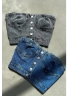 Buttoned Denim Bustier