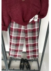 Ekose Pantolon Bordo-Gri