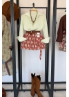 Etnik Desen Mini Şort Etek Turuncu