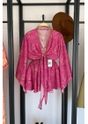 Etnik Desen Şortlu Bluz Takım Pembe