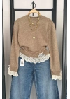 Fiyonk Detay Triko Kazak Vizon