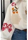 Floral Denim Ceket Ekru