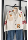 Floral Denim Ceket Ekru