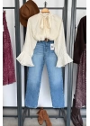 Fular Detaylı Bluz Krem