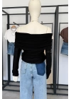Gipeli Madonna Yaka İnce Bluz Siyah