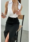 Shirt Collar Front Buttoned Zero Sleeve Blouse