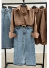 Two Pocket Front Slit Denim Skirt