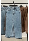 Two Pocket Front Slit Denim Skirt