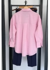Kabartma Çizgili Oversize Gömlek Pembe