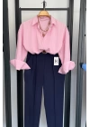 Kabartma Çizgili Oversize Gömlek Pembe