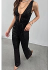 Wide Strap Sequined Jumpsuit / Black