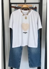 Kalp Detay İşleme T-Shirt Beyaz
