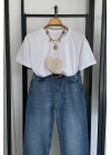 Kalp Detay İşleme T-Shirt Beyaz