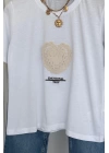 Kalp Detay İşleme T-Shirt Beyaz
