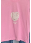 Kalp Detay İşleme T-Shirt Pembe
