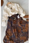Kemerli Etnik Desen Etek Camel