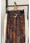Kemerli Etnik Desen Etek Camel