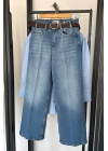 Kemerli Wide Leg Jean Mavi