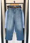Kemerli Wide Leg Jean Mavi