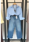 Kemerli Wide Leg Jean Mavi