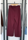 Kendinden Kemerli Bol Paça Pantolon Bordo