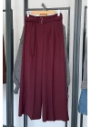 Kendinden Kemerli Bol Paça Pantolon Bordo