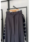 Kendinden Kemerli Bol Paça Pantolon Gri