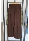 Kendinden Kemerli Bol Paça Pantolon Kahverengi