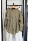 Kendinden Kırışık Oversize Gömlek Haki