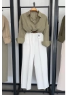 Kendinden Kırışık Oversize Gömlek Haki