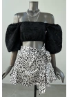 Self Belted Zebra Pattern Short Skirt