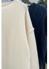 Kendinden Yaka Oversize Kazak Krem