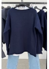 Kendinden Yaka Oversize Kazak Lacivert