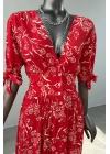 Red Floral Pattern Front Buttoned Dress