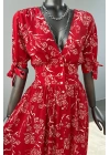 Red Floral Pattern Front Buttoned Dress