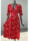 Red Floral Pattern Front Buttoned Dress