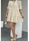 Pleated Sleeve Scalloped Detailed Crinkle Dress