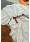 Pleated Sleeve Scalloped Detailed Crinkle Dress