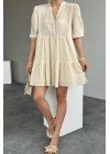 Pleated Sleeve Scalloped Detailed Crinkle Dress