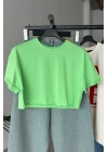 Kolu Katlamalı Crop T-shirt Yeşil
