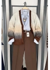 Kontrast Desenli Hırka kahve