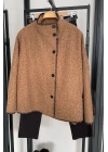 Kroşetalı Kıvırak Peluş Ceket Camel