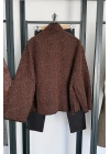 Kroşetalı Kıvırak Peluş Ceket Kahverengi